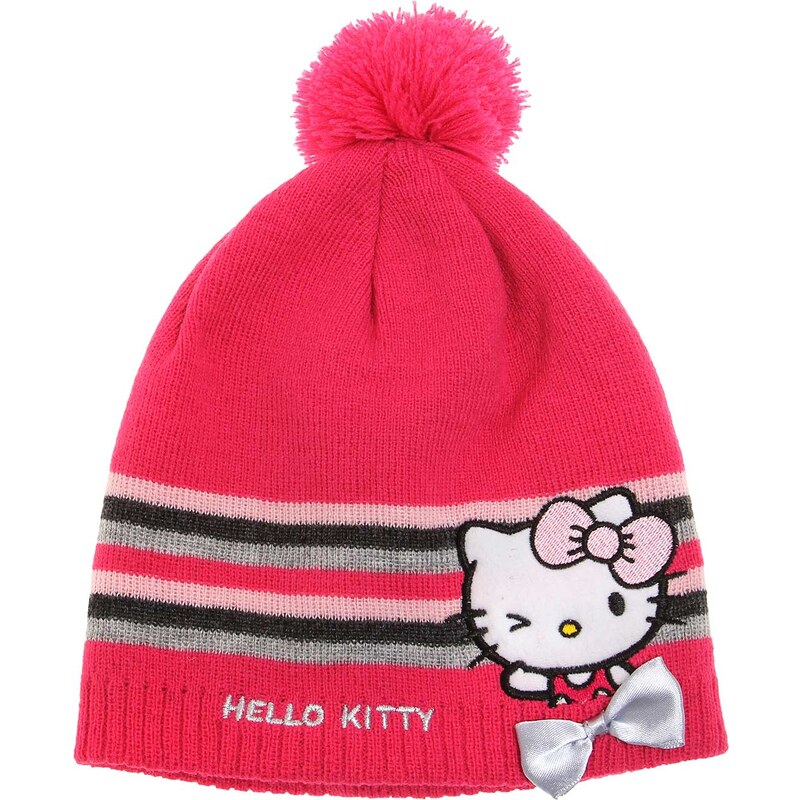 Hello Kitty Mütze pink in Größe 52 für Mädchen aus 100% Polyacryl