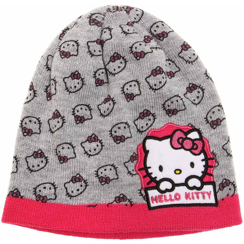 Hello Kitty Mütze grau in Größe 52 für Mädchen aus 100% Polyacryl