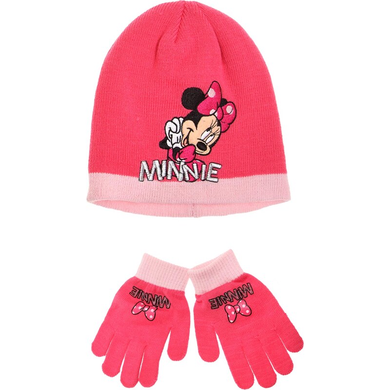 Disney Minnie 2 tlg Set bestehend aus: Mütze und Handschuhe pink in Größe 52 für Mädchen aus 100% Polyacryl