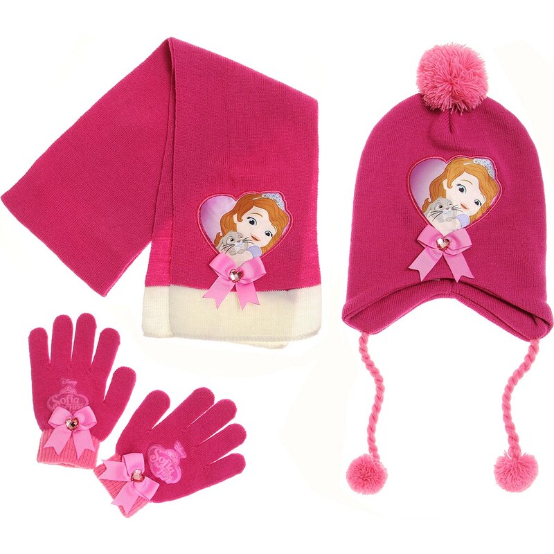 Disney Sofia die Erste 3 tlg Set bestehend aus: Schal, Mütze und Handschuhe pink in Größe 46 für Mädchen aus Mütze: 100% Polyacryl Handschuhe: 95% Polyacryl 3% Polyester 2% Elasthan