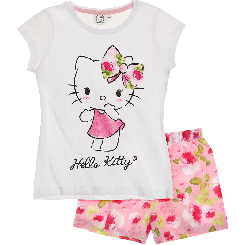 Hello Kitty Shorty-Pyjama weiß in Größe 98 für Mädchen aus 100% Baumwolle