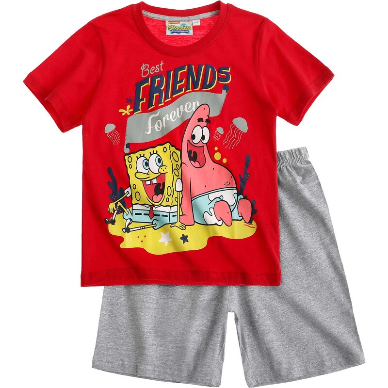 Sponge Bob Shorty-Pyjama rot in Größe 104 für Jungen aus 95% Baumwolle 5% Viskose
