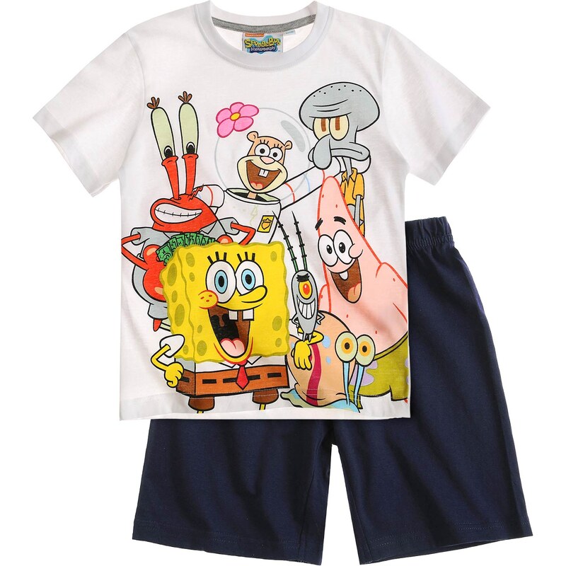 Sponge Bob Shorty-Pyjama weiß in Größe 104 für Jungen aus 100% Baumwolle