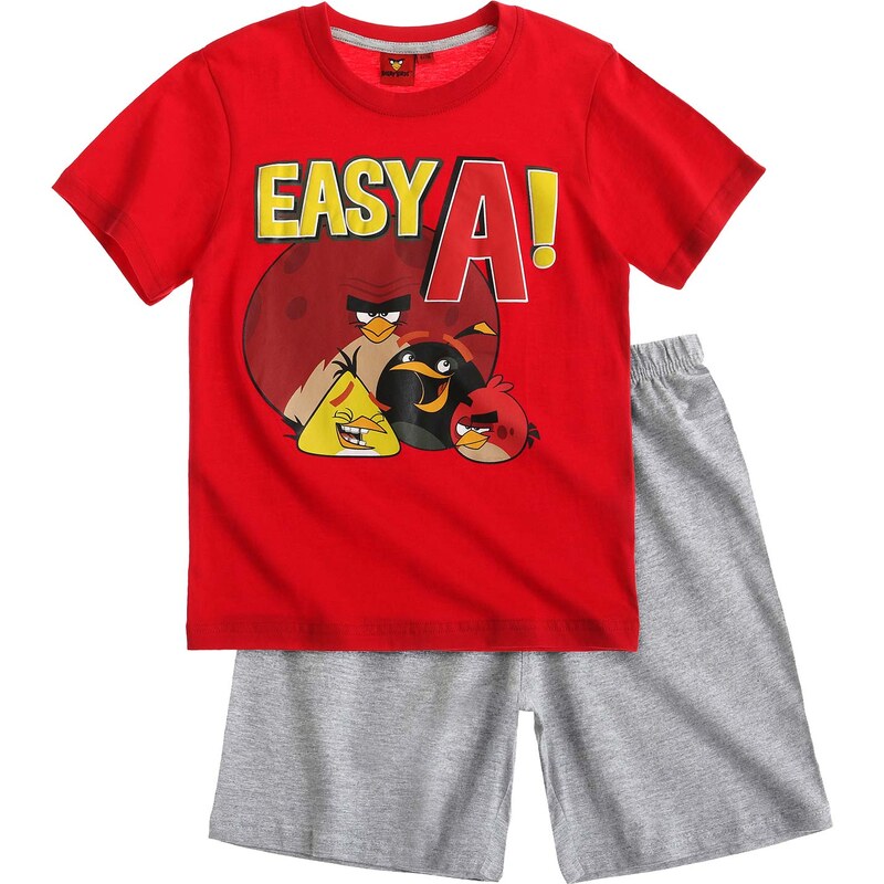 Angry Birds Shorty-Pyjama rot in Größe 116 für Jungen aus 95% Baumwolle 5% Viskose