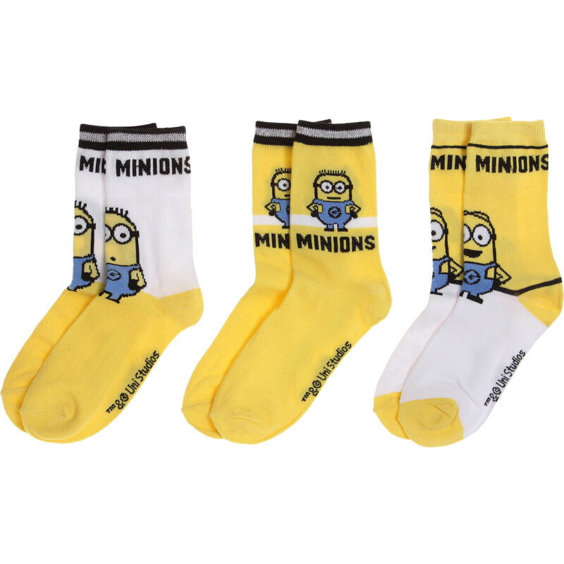 Minions 3 er Pack Socken gelb in Größe 27-30 für Jungen aus 65% Baumwolle 33% Polyester 2% Elasthan