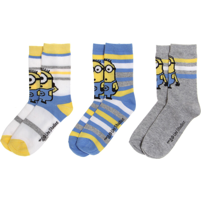 Minions 3 er Pack Socken grau in Größe 27-30 für Jungen aus 65% Baumwolle 33% Polyester 2% Elasthan