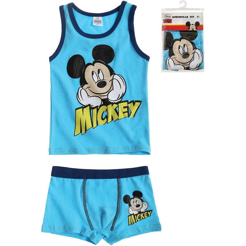 Disney Mickey Unterwäsche-Set 2tlg blau in Größe 98 für Jungen aus 95% Baumwolle 5% Elastan