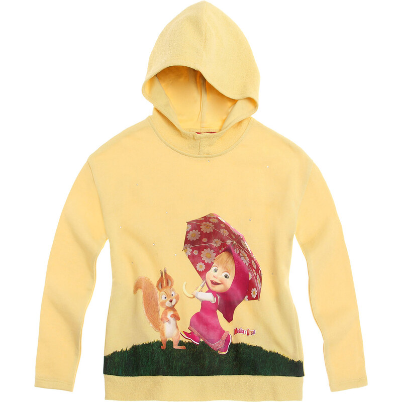 Mascha und der Bär Sweatshirt mit Kapuze gelb in Größe 104 für Mädchen aus 87% Baumwolle 13% Polyester