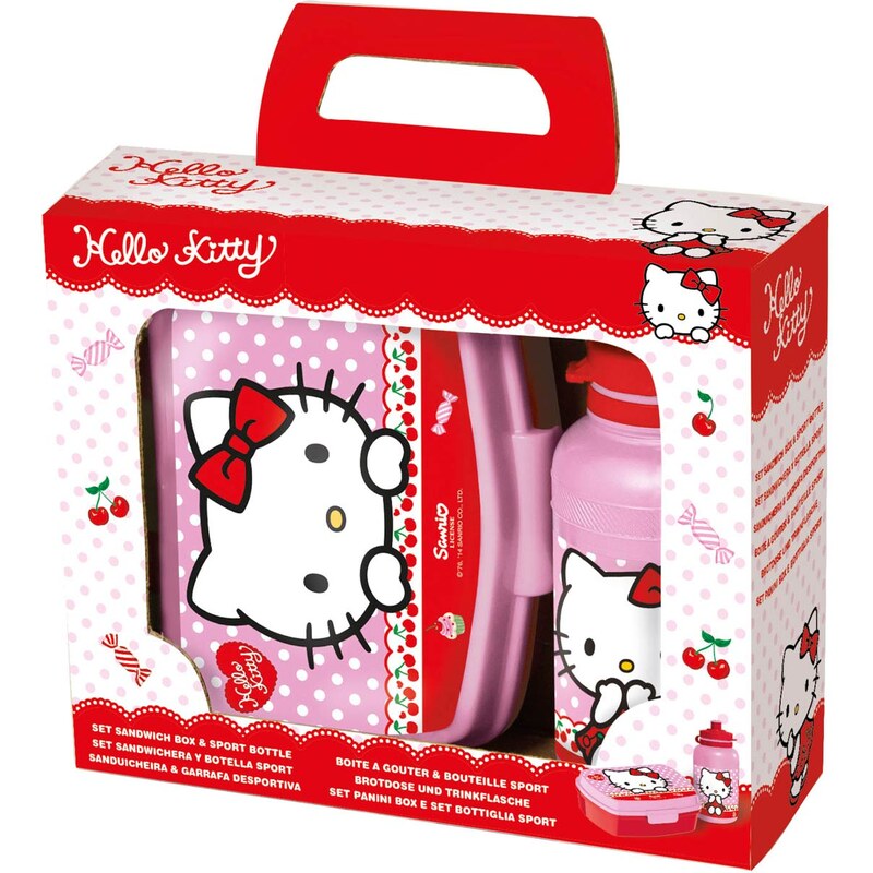 Hello Kitty Set bestehend aus 1 Pausenbrotbox + 1 Trinkflasche pink in Größe UNI für Mädchen