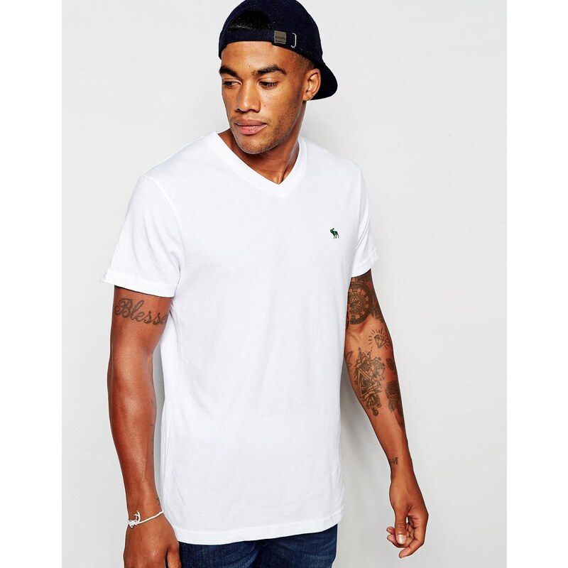 Abercrombie & Fitch - Weißes T-Shirt in klassischer, regulärer Passform mit V-Ausschnitt - Weiß