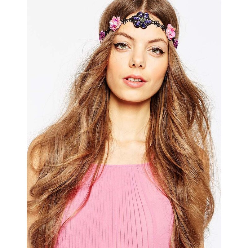 ASOS - Haarband mit gehäkelten Blumen und Pailletten - Mehrfarbig