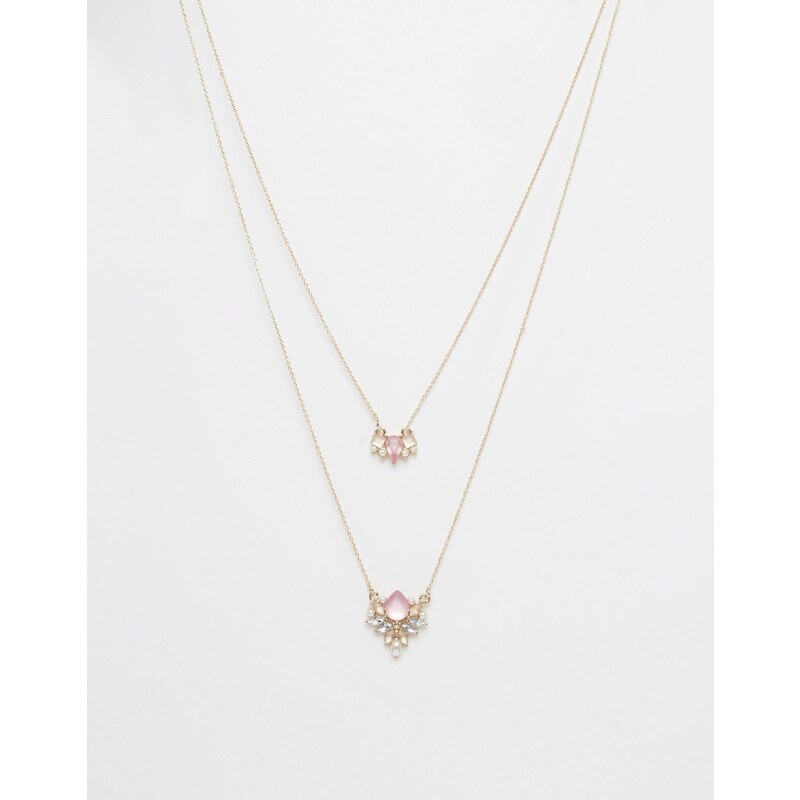 Oasis - Kurze, mehrreihige Halskette mit kleinen Steinen & Perlen - Gold