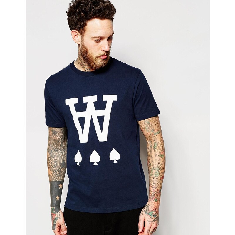 Wood Wood - T-Shirt mit Pik-Muster in Marineblau - Marineblau
