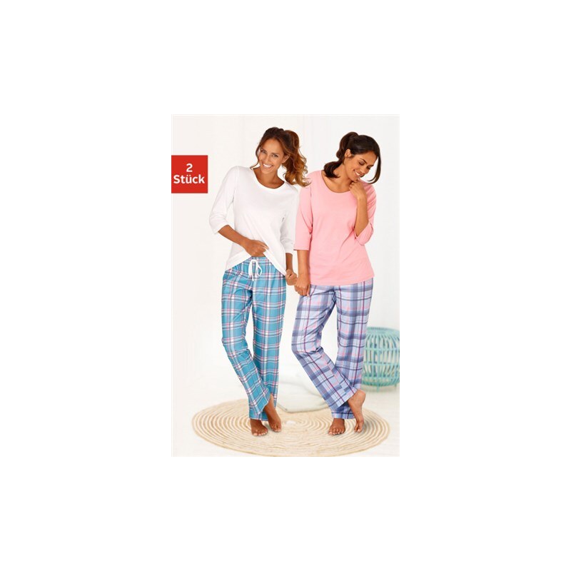 Arizona Karierte Pyjamas (2 Stück) mit passenden Basicshirts rosa 32/34,36/38,40/42,44/46,48/50,52/54,56/58