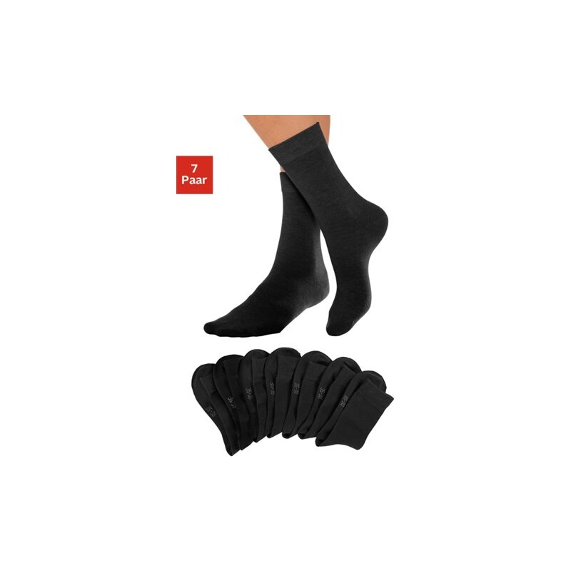 LAVANA Basic Socken (7 Paar) mit druckfreiem Bündchen schwarz 35-38,39-42