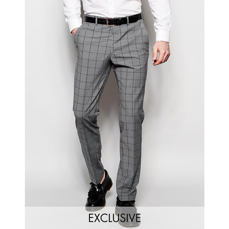 Number Eight - Savile Row - Exklusive Hose mit Minikaro und Stretch in schmaler Passform - Grau