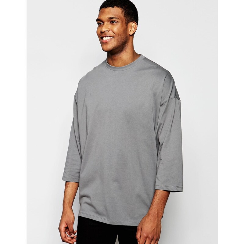 ASOS - Graues Super Oversize-T-Shirt mit 3/4-Ärmeln - Grau