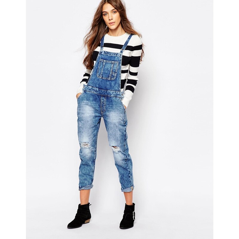 Pimkie - Jeans-Overall mit Abnutzungen - Blau