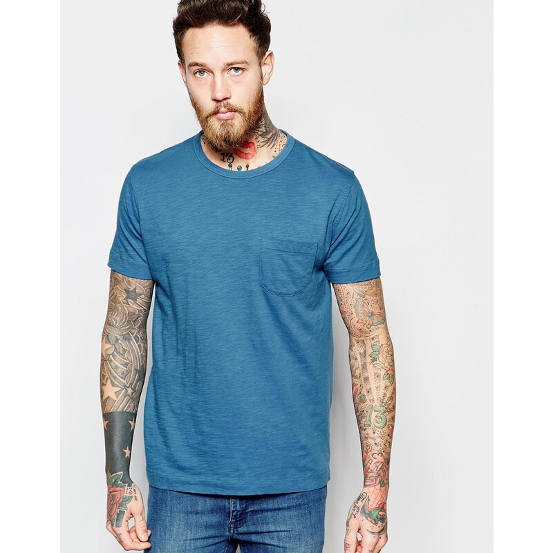 YMC - Blaues T-Shirt mit Tasche - Blau