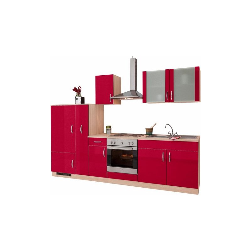Baur Küchenzeile Madrid Breite 290 cm mit E-Geräten rot