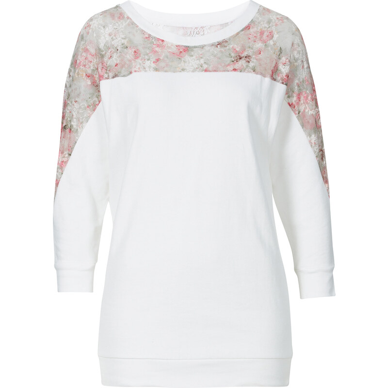 RAINBOW Sweatshirt mit Spitzeneinsatz in weiß für Damen von bonprix