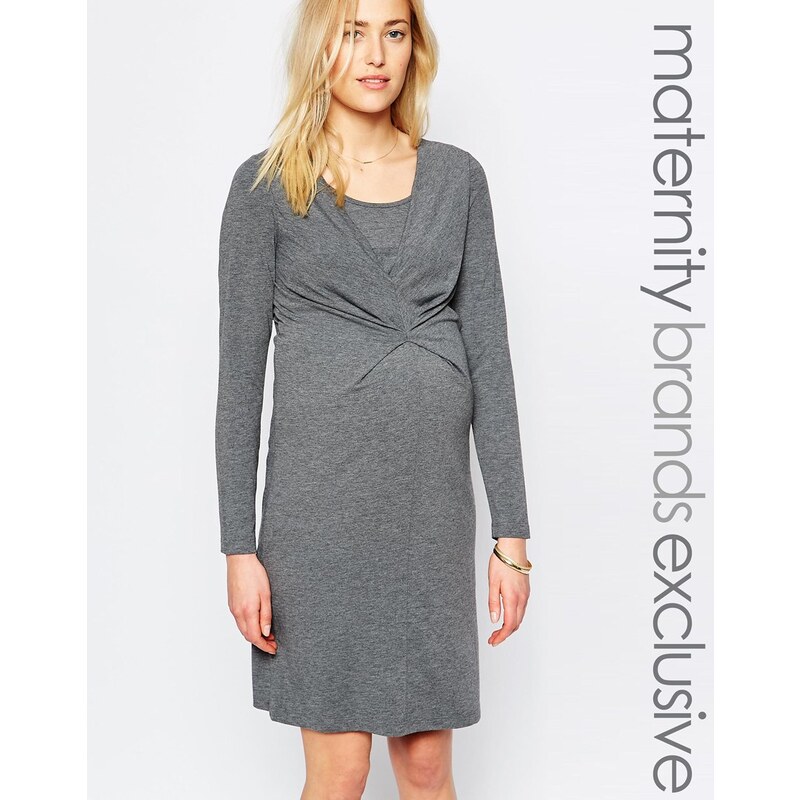 Mama.licious Mamalicious - Langärmeliges Jersey-Kleid mit Rüschen vorne - Grau