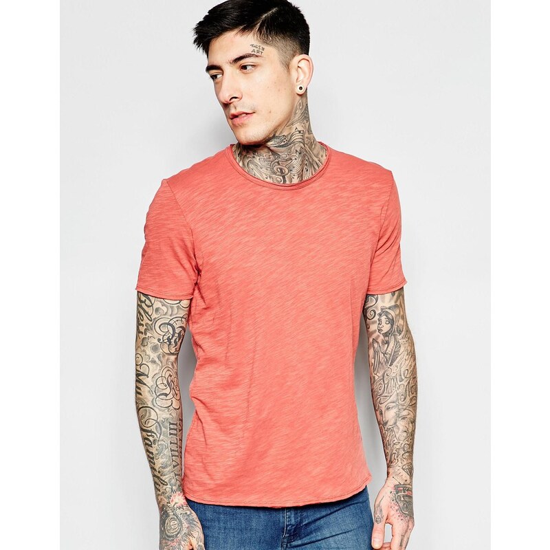 Sisley - T-Shirt aus genopptem Material mit Rundhalsausschnitt - Orange