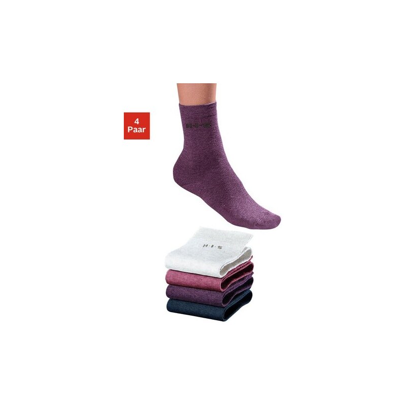 Socken (4 Paar) ohne einschneidendes Bündchen H.I.S rot 35-38,39-42