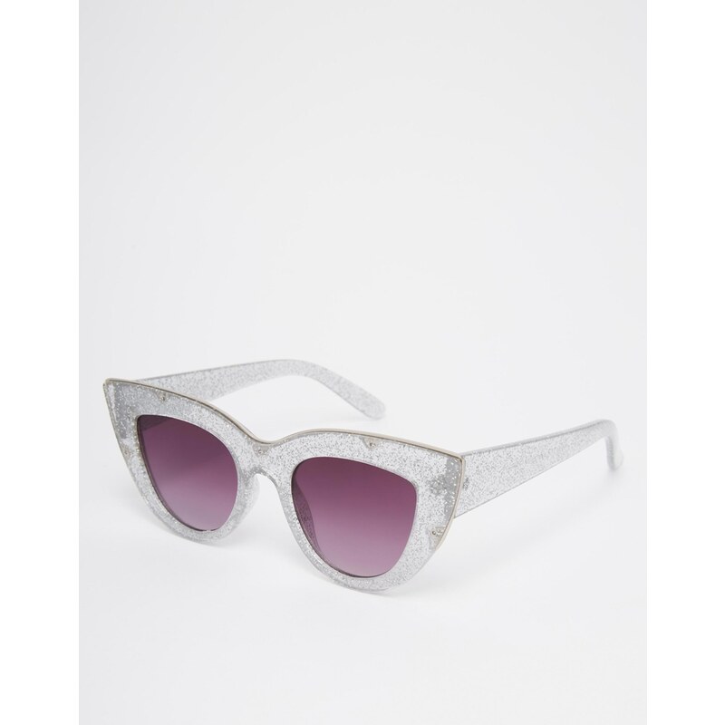 ASOS - Flache Katzenaugensonnenbrille mit Metallrahmen und flachen Gläsern - Silber