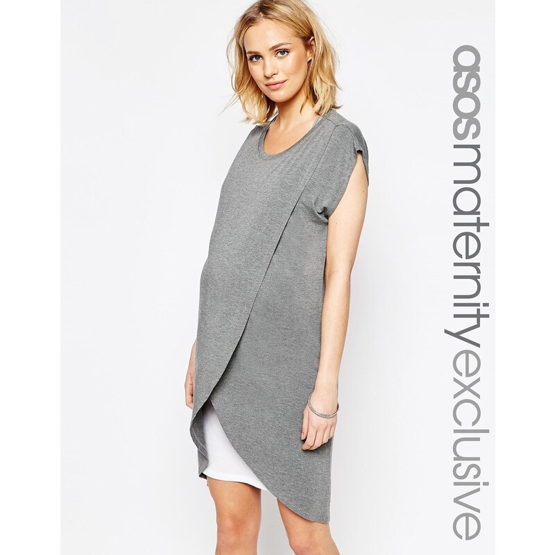 ASOS Maternity - Kleid zum Stillen mit Wickel-Oberlage - Grau