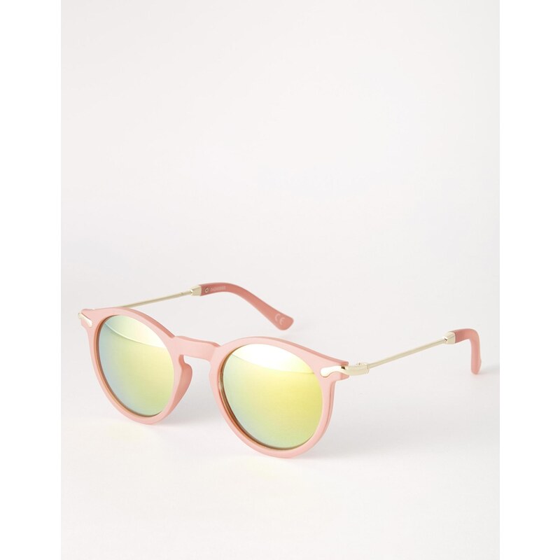 ASOS - Schmale, runde Sonnenbrille mit Metallbügeln und verspiegelten Gläsern - Rosa