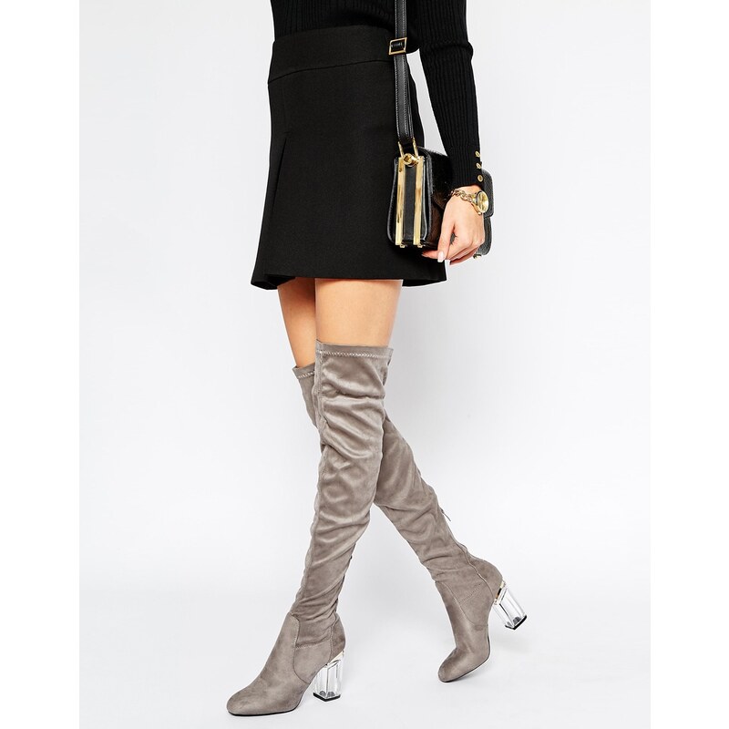 Public Desire - Keira - Overknee-Stiefel mit durchsichtigem Absatz - Grau