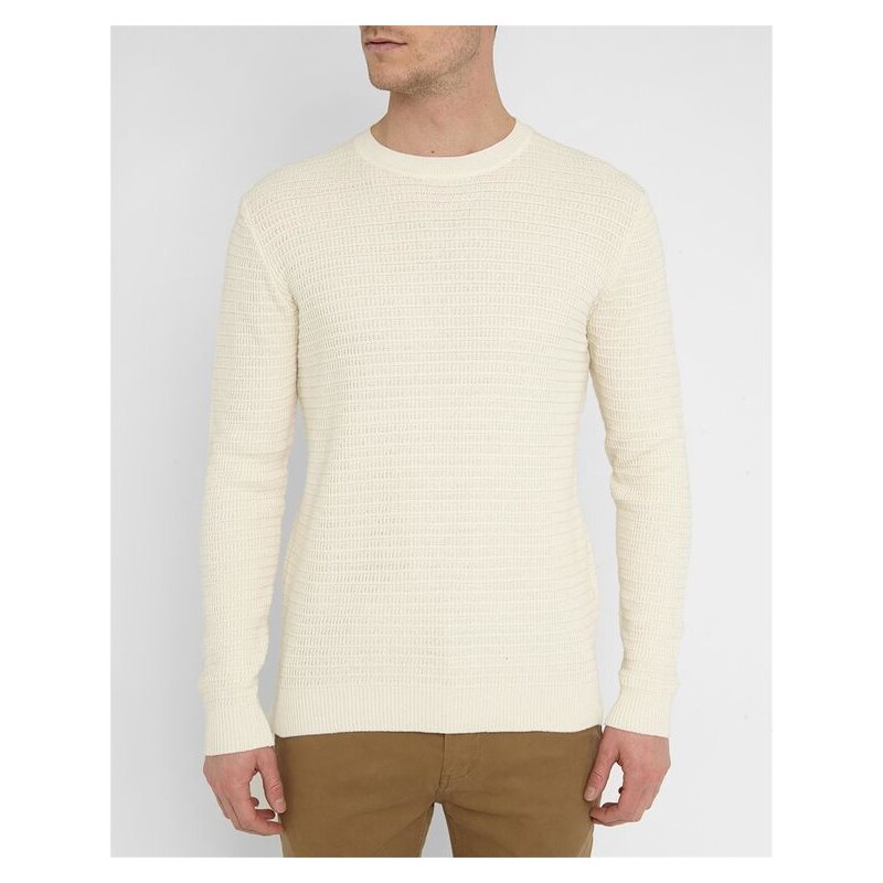 MINIMUM Weißer Pullover mit Rundhalsausschnitt aus durchbrochenem Strick mit Sweatshirt-Kragen Ken