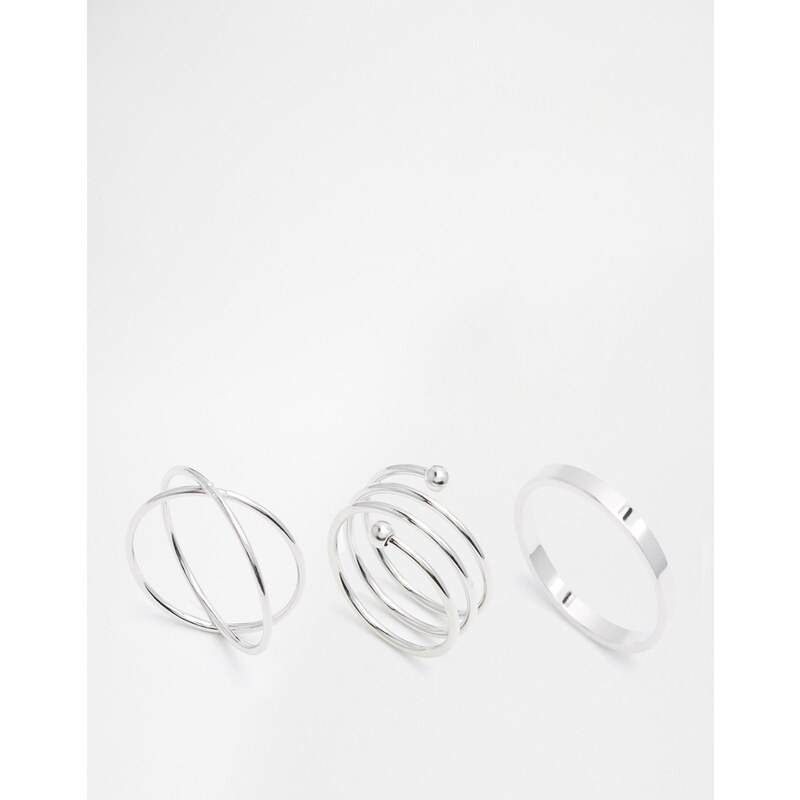 ASOS - Set mit 3 verschiedenen, schlichten Ringen - Rhodium
