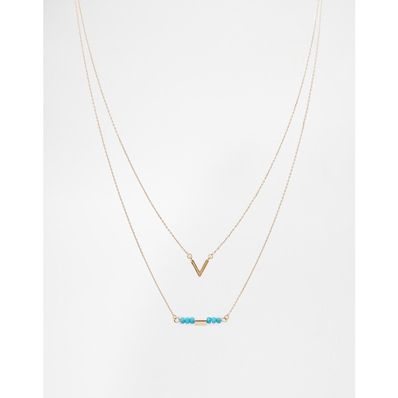 ASOS - Mehrreihige Halskette mit Pfeil-Anhänger und perlenverziertem Stabanhänger - Blau