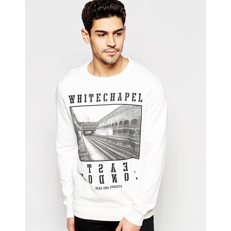 Selected Homme - Sweatshirt mit „Whitechapel“-Print - Weiß