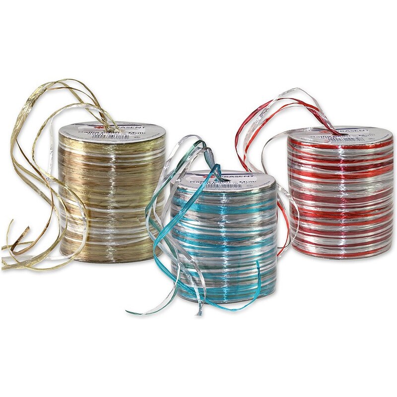 Präsent Geschenkbänder Raffia-Pearl Multicolour, 3 Spulen im Set, 150 m