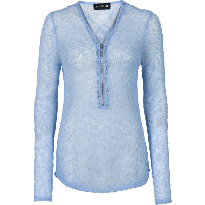 BODYFLIRT Pullover mit Reißverschluss langarm in blau für Damen von bonprix