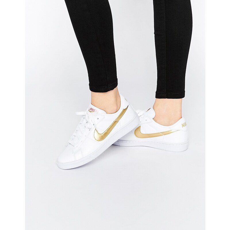 Nike - Swoosh - Sneakers in klassischem Weiß & Gold-Metallic - Weiß