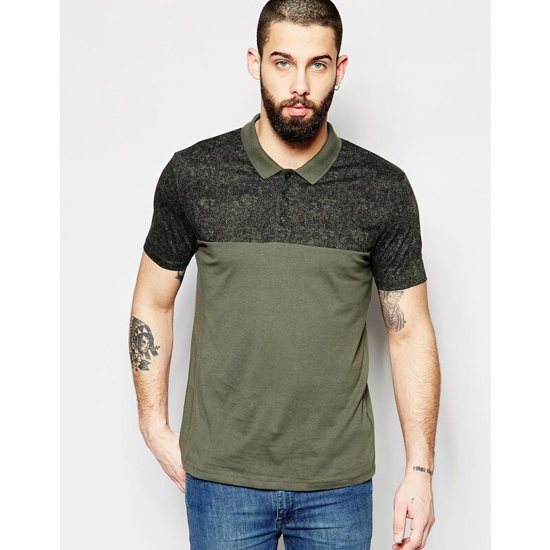 ASOS - Polohemd aus Jersey mit Marmor-Print in Khaki - Grün