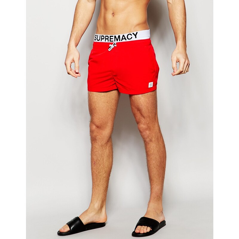 Supremacy - Badeshorts mit beidseitig verstellbarem Taillenbund und Logo - Rot