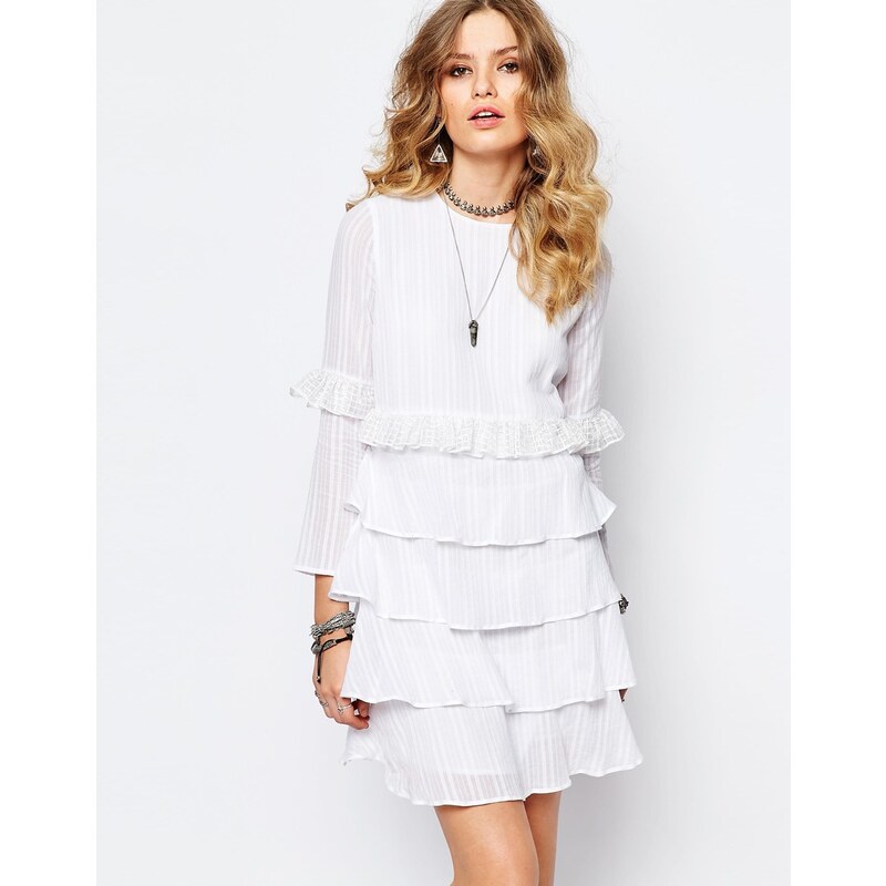 Stevie May - Mehrlagiges langärmliges Kleid in Weiß - Weiß
