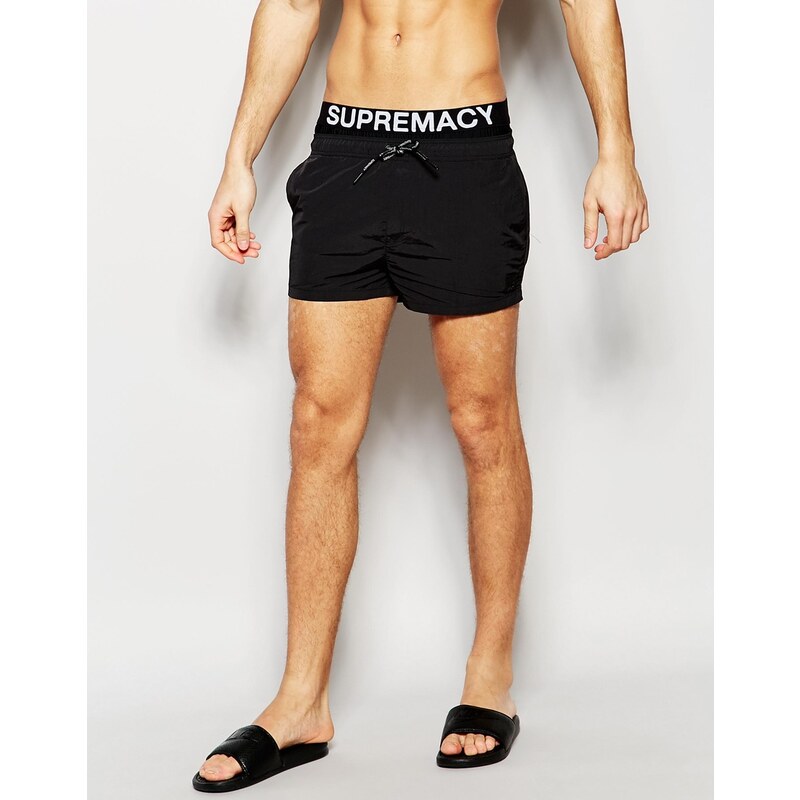 Supremacy - Badeshorts mit beidseitig verstellbarem Taillenbund und Logo - Schwarz
