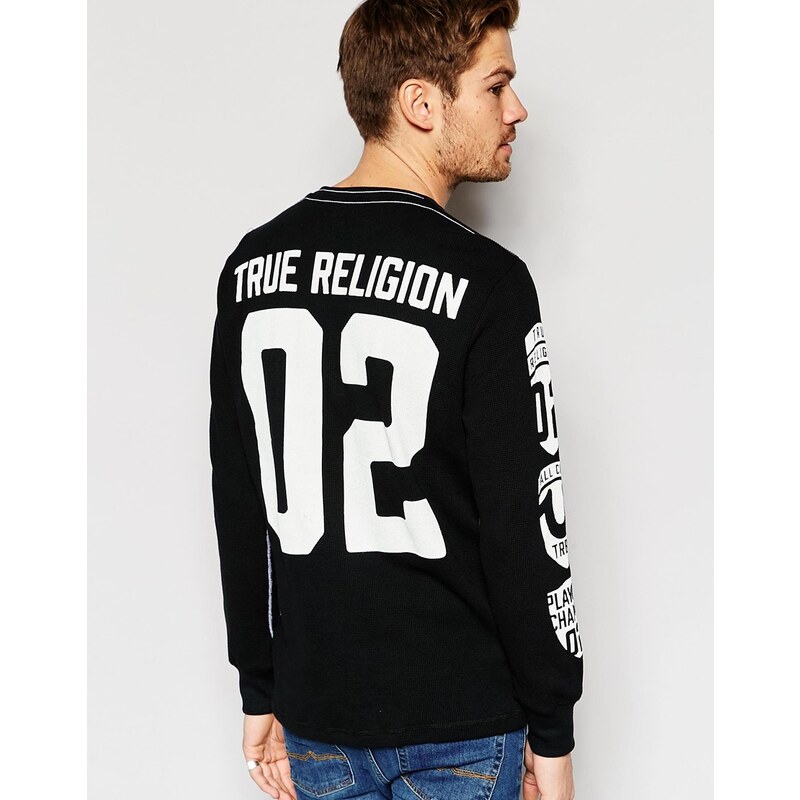 True Religion - Pullover in Waffelstrick mit Logo - Schwarz