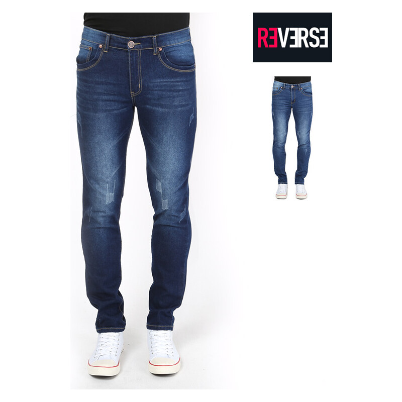 Re-Verse Slim Fit-Jeans mit Karo-Applikation - Dunkelblau - 34