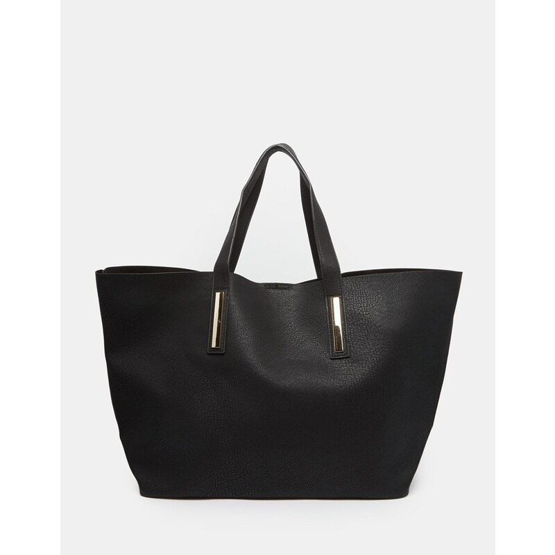 Pimkie Leather Look Shopper Bag with Gold Detail - Grau