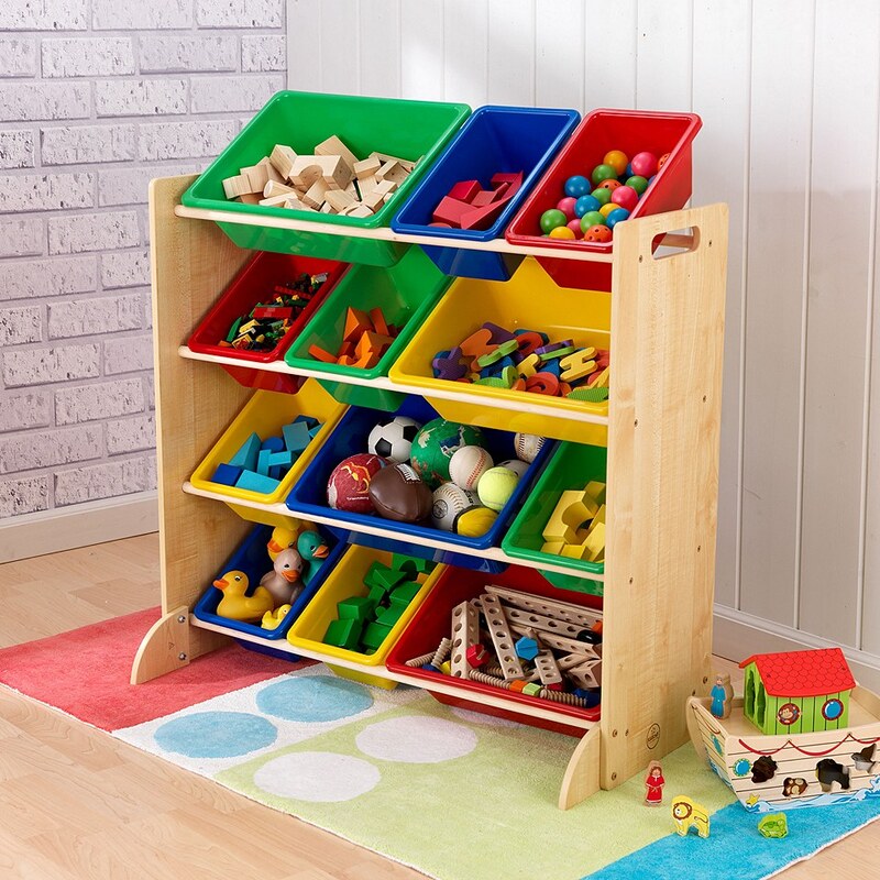 KidKraft® Kinderregal mit Aufbewahrungsboxen fürs Kinderzimmer, natur