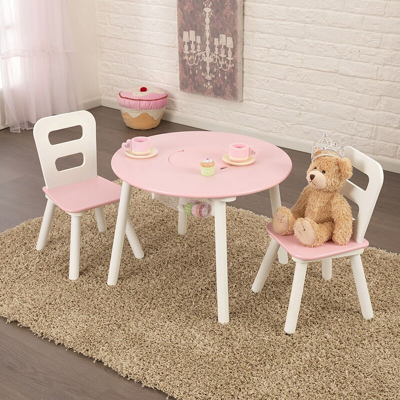 KidKraft® Kindertisch mit Staufach und 2 Stühlen, »Runder Aufbewahrungstisch«