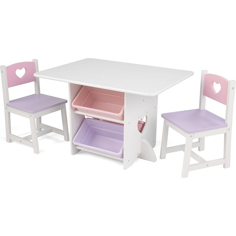 KidKraft® Kindermöbel, »Tisch mit Aufbewahrungsboxen und 2 Stühlen Herzchen«