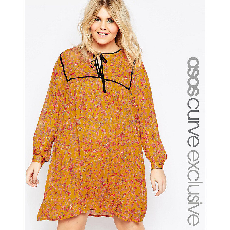 ASOS CURVE - Ausgestelltes Swing-Kleid mit Kontrastpaspeln - Mehrfarbig